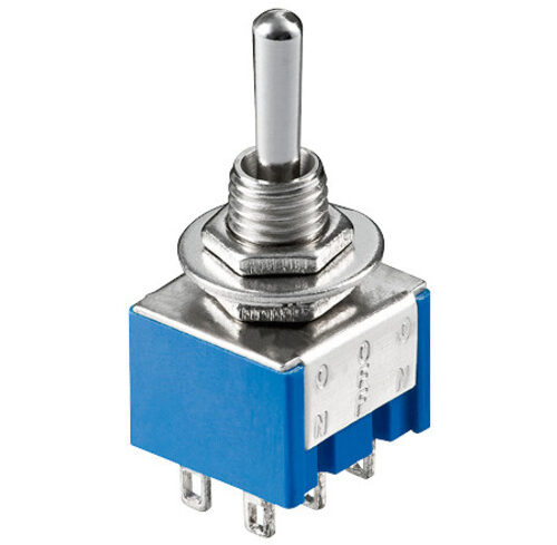 Miniatur-Kippschalter, 2 x um, 6 A/125 V oder 3 A/250 V, mit Mittelstellung