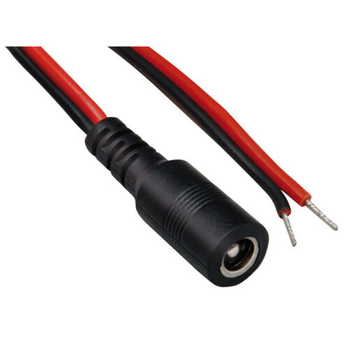 DC-Kabel 2 x 0,4 mm² mit DC-Hohlsteckerkupplung 2,1/5,5 mm gerade, 2 m, rot-schwarz