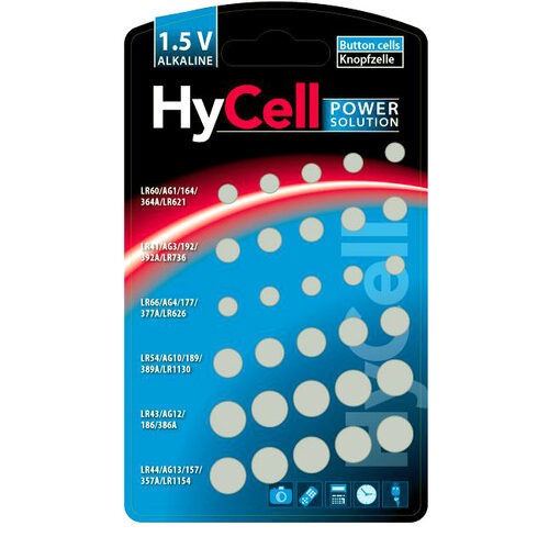 Hycell Alkaline-Knopfzellen-Set, 1,5 V, 30 Stück