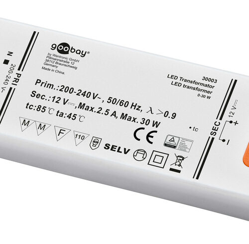 goobay LED-Netzteil / LED-Trafo, 30 W, 12 V DC, 2,5 A, Konstantspannung, IP20, ultraflach