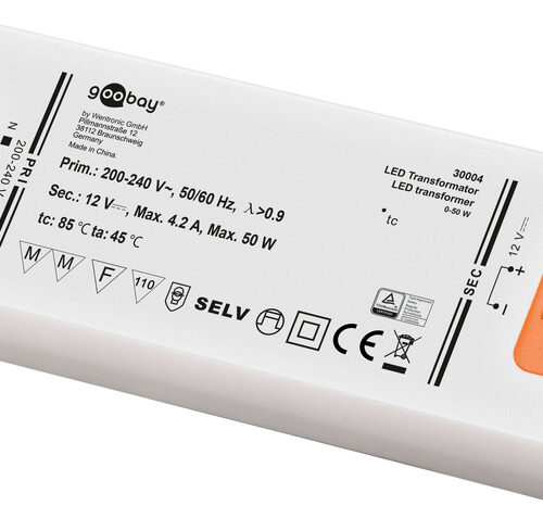 goobay LED-Netzteil / LED-Trafo, 50 W, 12 V DC, 4,2 A, Konstantspannung, IP20, ultraflach