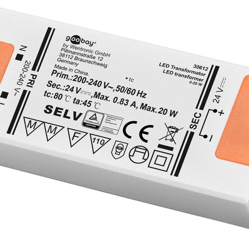 goobay LED-Netzteil / LED-Trafo, 20 W, 24 V DC, 0,83 A, Konstantspannung, IP20, ultraflach