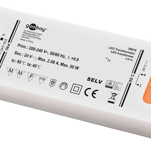 goobay LED-Netzteil / LED-Trafo, 50 W, 24 V DC, 2,08 A, Konstantspannung, IP20, ultraflach