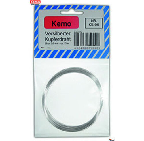 Kemo Versilberter Kupferdraht (Silberdraht) Ø 0,6 mm, 10 m KS006