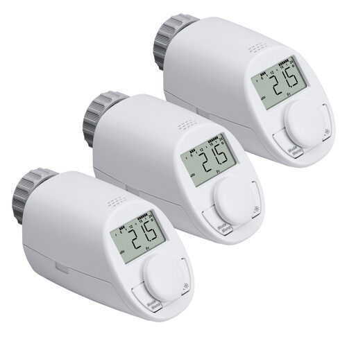 Eqiva 3er-Set Elektronischer Heizkörperthermostat Model N mit Boost-Funktion, leises Kompaktgetriebe