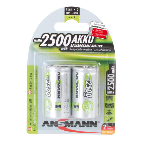 Ansmann NiMH Akku maxE, ready2use Baby C, 2500mAh, R14 2er-Pack