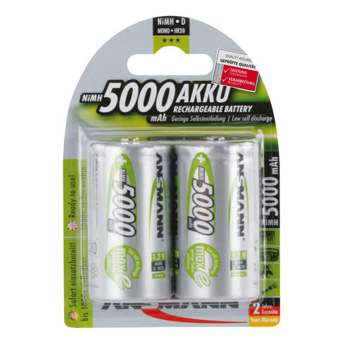 Ansmann NiMH Akku maxE, ready2use Mono D, 5000mAh, R20, 2er-Pack