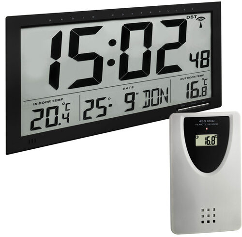 TFA XXL-Funk-Wanduhr mit Außentemperaturanzeige, 367 x 235 x 28 mm