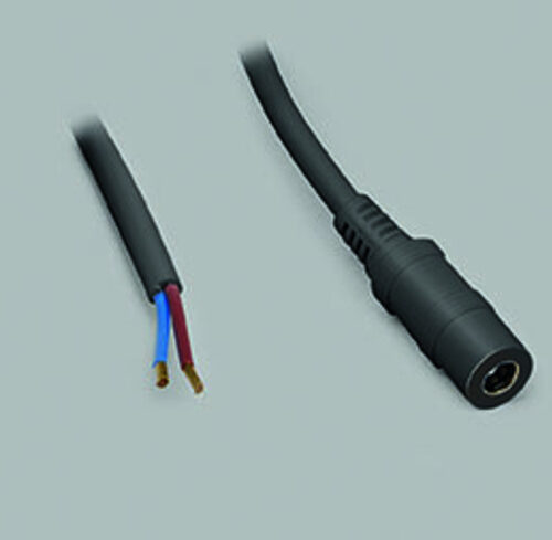 DC-Kabel 2 x 0,5 mm² mit DC-Hohlsteckerkupplung 2,1/5,5 mm gerade, 2,5 m, schwarz