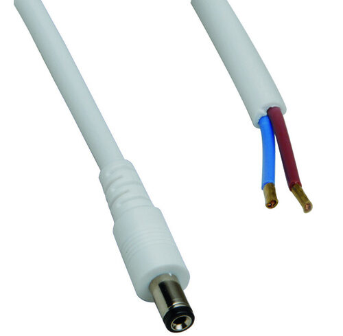 DC-Kabel 2 x 0,5 mm² mit DC-Hohlstecker 2,1/5,5/9,5 mm gerade, 2 m, weiß