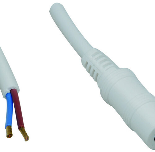 DC-Kabel 2 x 0,5 mm² mit DC-Hohlsteckerkupplung 2,1/5,5 mm gerade, 2,5 m, weiß