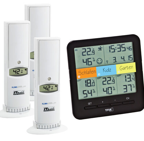 TFA Funk-Raumklimastation KLIMA@HOME, 868 MHz, inkl. 3 Zusatz-Thermo-Hygrosensoren
