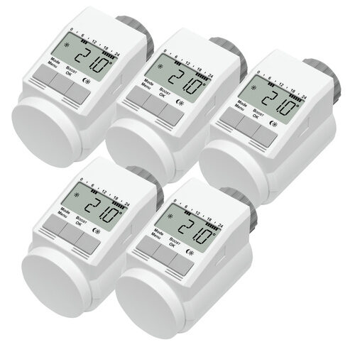 Eqiva 5er-Set Elektronischer Heizkörperthermostat Model L mit Boost-Funktion