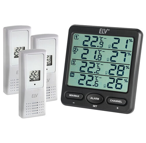 ELV Funk-Raumklimastation RS100, Klimamonitor, 433 MHz, inkl. 3 Zusatz-Thermo-Hygrosensoren