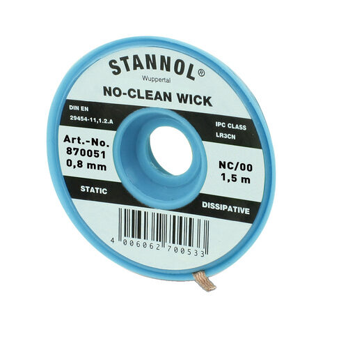 Stannol No-Clean Entlötlitze, ESD-verpackt, 1,5 m lang, 0,8 mm breit