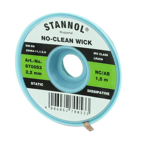 Stannol No-Clean Entlötlitze, ESD-verpackt, 1,5 m lang, 2,2 mm breit