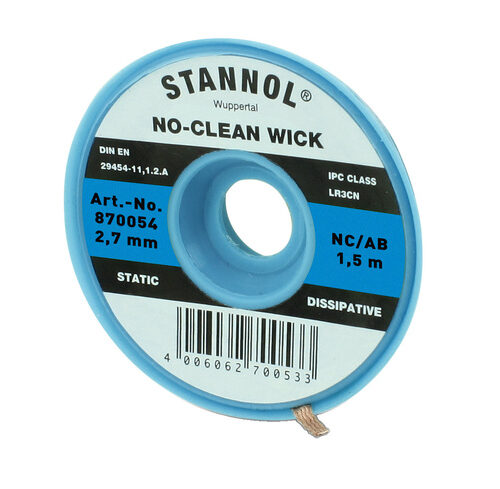 Stannol No-Clean Entlötlitze, ESD-verpackt, 1,5 m lang, 2,7 mm breit