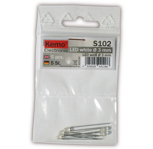 Kemo LED-Sortiment S102, weiß, 3 mm Durchmesser, 5 Stück