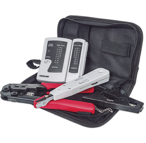 Intellinet 4-teiliges Netzwerk-Kit, mit LAN-Tester, LSA-Auflegewerkzeug, Crimpzange, Abisolier