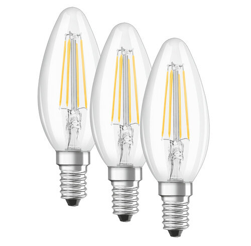 OSRAM 3er-Set LED PROMO 4-W-Filament-LED-Kerzenlampe E14, warmweiß, klar