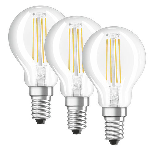 OSRAM 3er-Set LED PROMO 4-W-Filament-LED-Tropfenlampe E14, warmweiß, klar