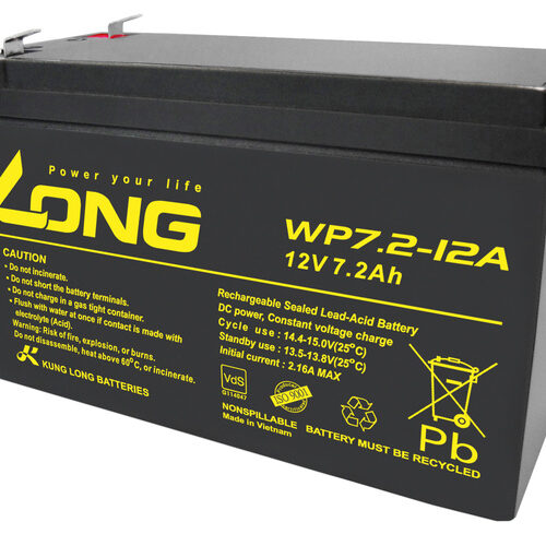 Kung Long Blei-AGM-Akku WP7.2-12A-F2, 12V, 7,2Ah, 6,3mm Kabelschuh