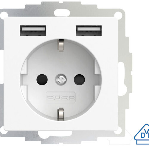 2USB Schutzkontakt-Steckdose mit 2 USB-Ports, reinweiß matt, 55 x 55 mm, VDE zertifiziert