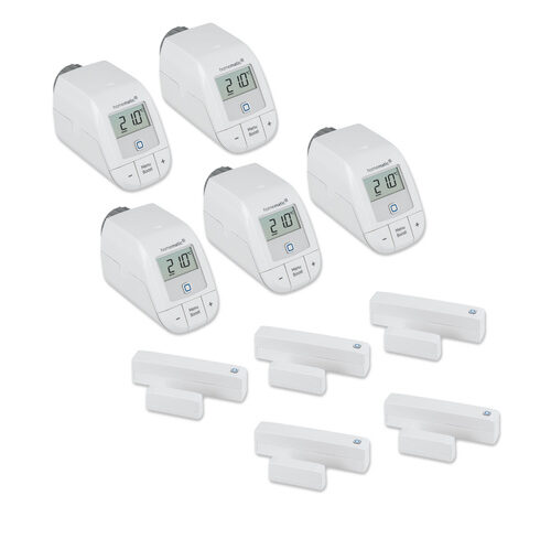 Homematic IP 5er-Set Smart Home Heizen - Heizkörperthermostat und Fenster- und Türkontakt