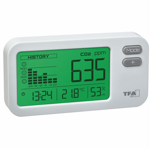 TFA CO2-Messgerät / CO2-Anzeige AirControl COACH, Kohlendioxid, mit Ampel-Funktion und 24-h-History