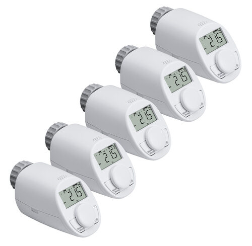 Eqiva 5er-Set Elektronischer Heizkörperthermostat Model N mit Boost-Funktion, leises Kompaktgetriebe