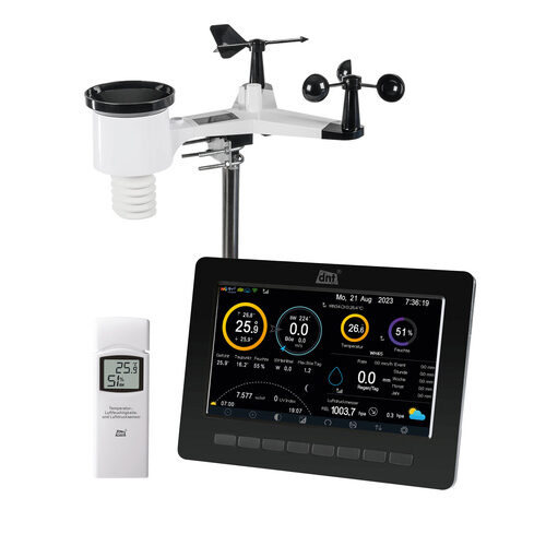 dnt WLAN-Wetterstation WeatherScreen PRO, TFT-Farbdisplay, Solar-Kombisensor, erweiterbares System