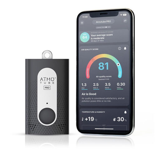 Mobiler Luftgütesensor / Feinstaub-Messgerät Atmotube Pro, MCERTS-Zertifiziert, Bluetooth, Akku, App