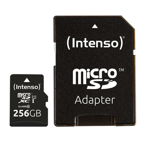 Intenso microSDXC-Karte UHS-I Premium, Class 10, mit SD-Adapter, 90 MB/S, 256 GB