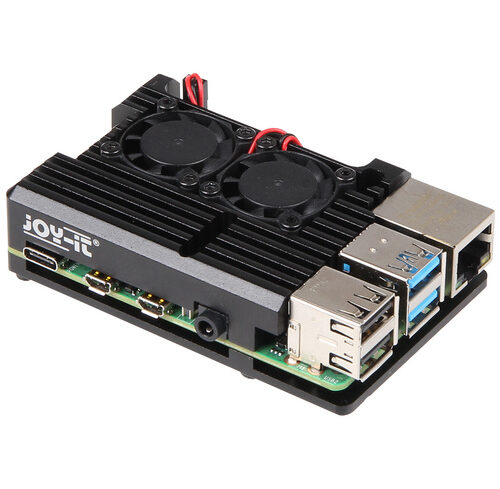 Joy-IT-SBC-Gehäuse Armor Case Block Active für Raspberry Pi 4, inkl aktiver Kühler, schwarz