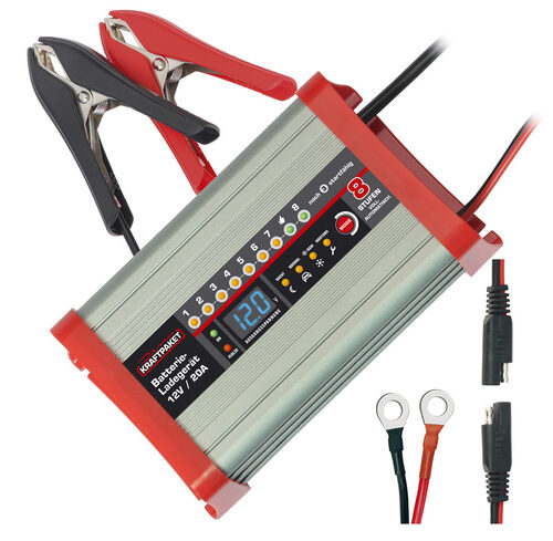 Dino KRAFTPAKET Kfz-Batterieladegerät, für 12-V-Batterien, 20 A, Nacht- und Camping-Funktion