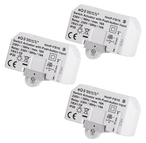 Homematic IP Smart Home 3er-Set Schaltaktor mit Tastereingang (16 A) HmIP-FSI16, Unterputz