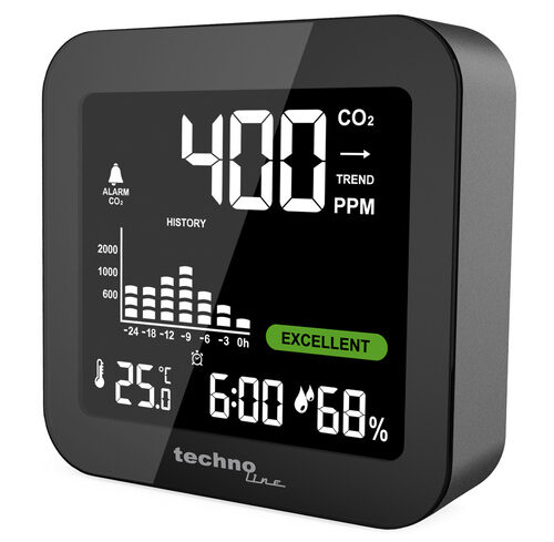 technoline CO2-Messgerät / CO2-Anzeige WL1025, Kohlendioxid, Ampel-Anzeige, Akku