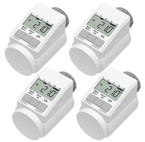 Eqiva 4er-Set Elektronischer Heizkörperthermostat Model L mit Boost-Funktion, leises Kompaktgetriebe