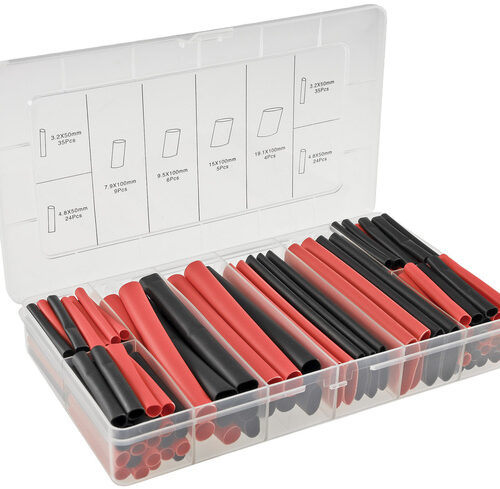 ChiliTec Schrumpfschlauch-Set, 142-teilig, innen klebend, Ratio 3:1 in Plastikbox