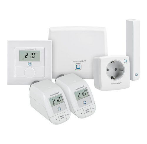 Homematic IP Smart Home Set Heizen und Energie, 1x HAP, 2x eTRV-B-2, 1x WTH-1, 1x PSM-2, 1x SWDO-2