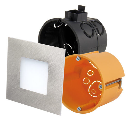 HEITRONIC 2,6-W-LED-Einbaupanel Nizza, passt in Schalter-und Hohlwanddosen, eckig, IP20, Edelstahl