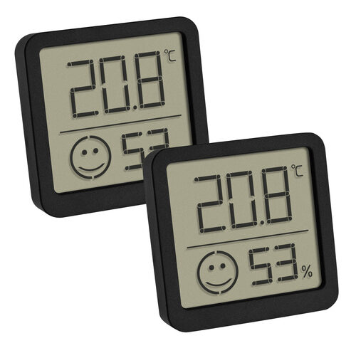 TFA 2er-Set Thermo-Hygrometer mit Smiley-Klimakomfortanzeige, Raumtemperatur, Luftfeuchte, schwarz