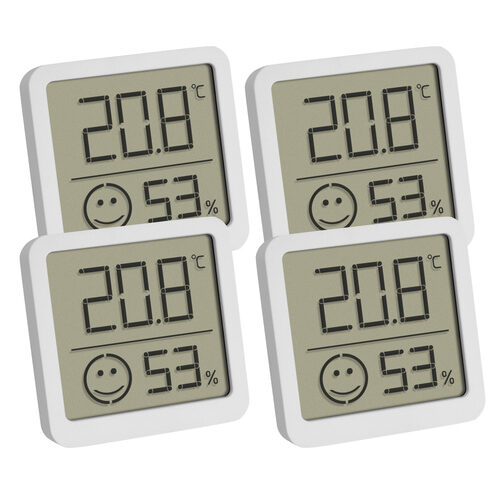 TFA 4er-Set Thermo-Hygrometer mit Smiley-Klimakomfortanzeige, Raumtemperatur, Luftfeuchte, weiß
