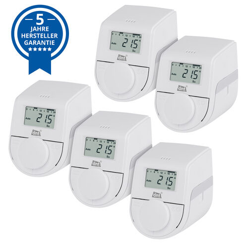 dnt 5er-Set Heizkörperthermostat ThermoTune, Stand-alone, ca. 4 Jahre Batterielaufzeit