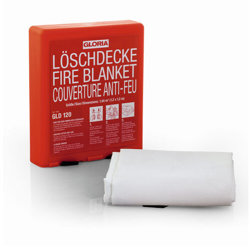 GLORIA Feuer-Löschdecke GLD120 aus silikonbeschichtetem Glasfasergewebe, Fettbrand, 120 x 120 cm