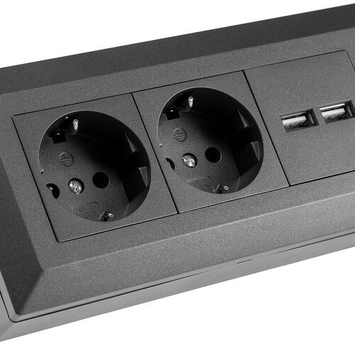 Chilitec 2-fach Steckdosenblock +2x USB 3.1A, max. 3600 W, Aufbaumontage, anthrazit