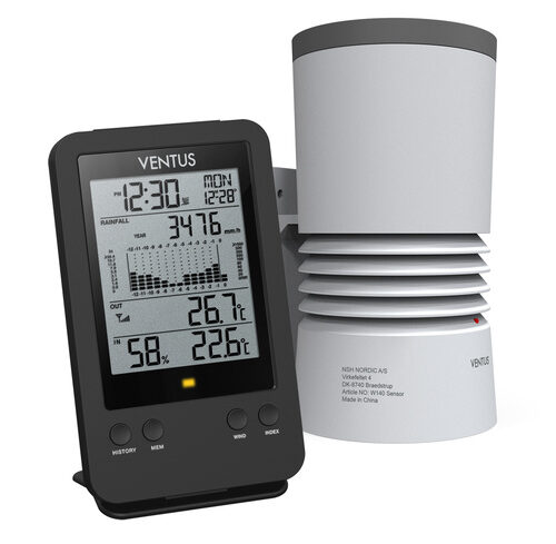 Ventus Funk-Regenmesser W140 mit Basisstation, Niederschlag, Temperatur, Luftfeuchte, 868 MHz