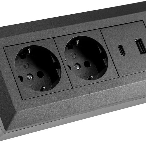 Chilitec 2-fach Steckdosenblock, USB-A+C, 250V~/ 16A, Aufbaumontage, USB 3,1A, PD, anthrazit