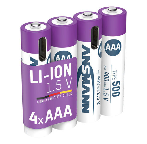 Ansmann Li-Ion Akku Micro/AAA, 4er-Set mit USB-C-Ladebuchse, 1,5 V, 400 mAh