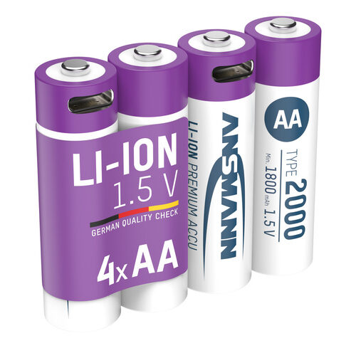 Ansmann Li-Ion Akku Mignon/AA, 4er-Set mit USB-C-Ladebuchse, 1,5 V, 1800 mAh